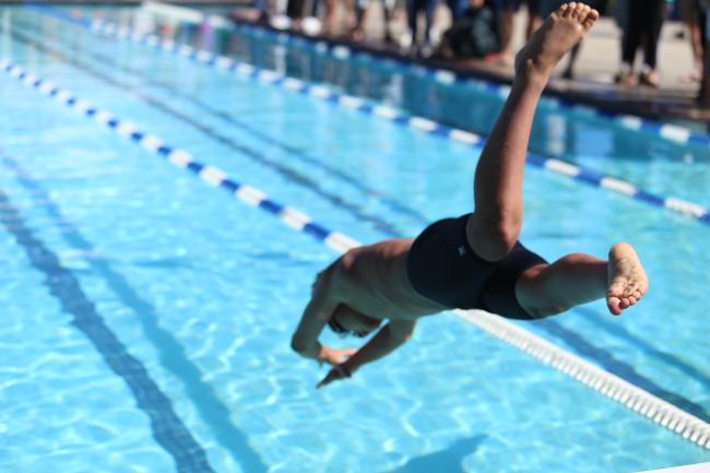 man diving pool