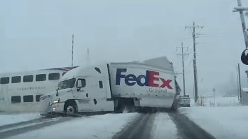 Chilling Footage Of A Train Absolutely Demolishing A FedEx Truck Is Why You NEVER Stop On The Tracks