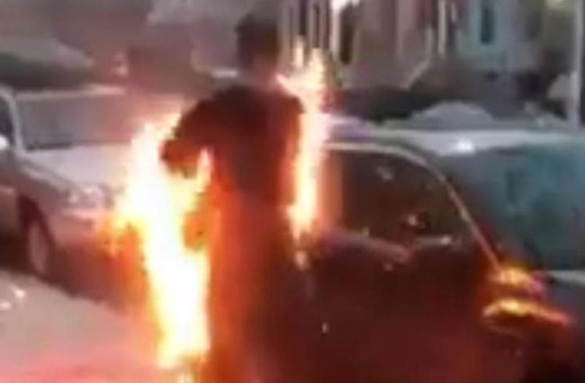 man smoking crack sets himself on fire