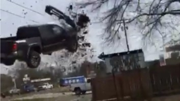 Truck Goes Airborne After Hitting A Police Spike Strip At 115 MPH While Running From The Cops