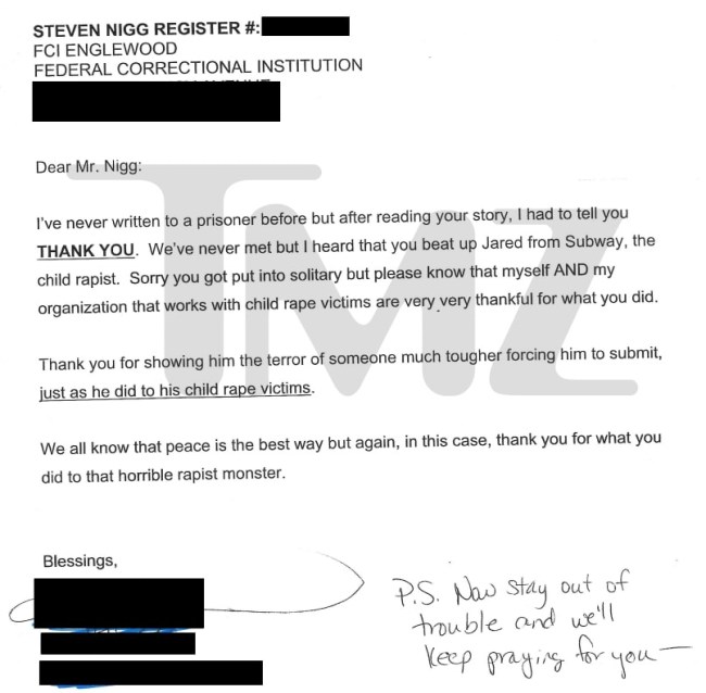 Jared Fogle Attacker Letters From Fans