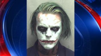 Guy With A Sword And Dressed As The Joker Is The Early Leader For Creepiest Mugshot Of The Year