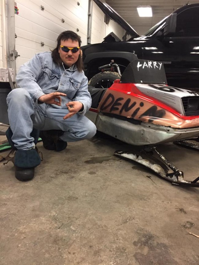 Larry Enticer Snowmobile Jumping Denim Suit