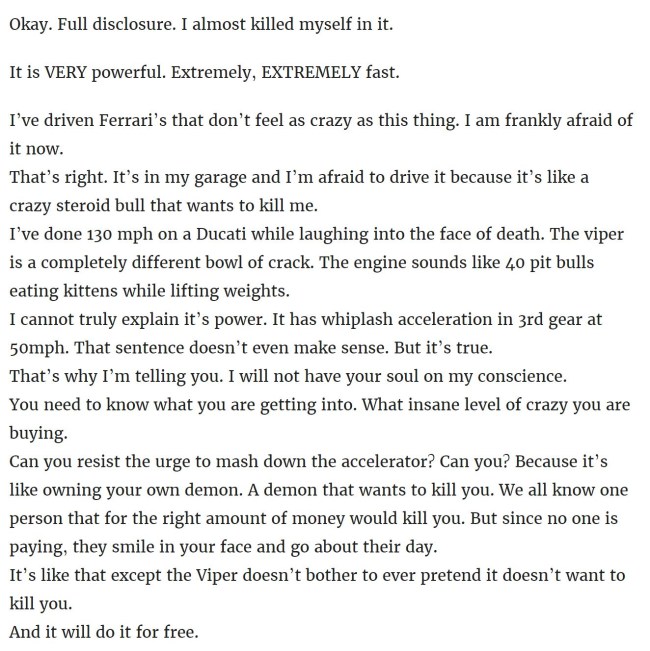 Dodge Viper Craigslist Viral Listing