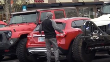 Dude Who Parked Like A Jackass Has To Swallow His Pride After Two Dudes Punk His Ass