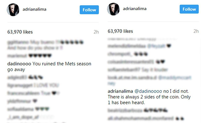 adriana lima fans matt harvey instagram