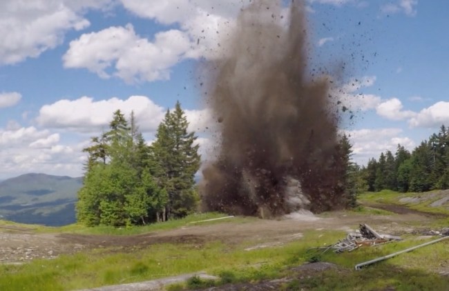 installing ski chairlift spruce peak explosions