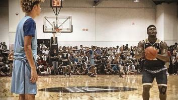 Huge Star-Studded Crowd Watches Blockbuster Showdown Between LaMelo Ball Vs. Zion Williamson