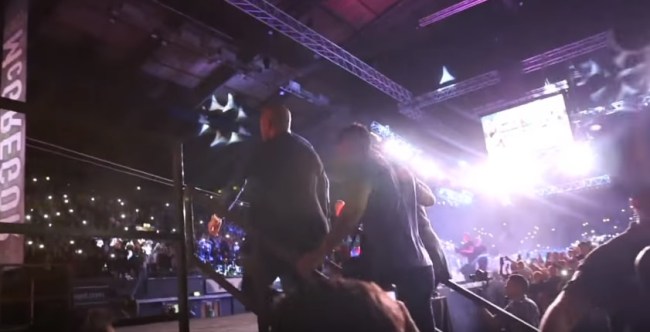 Guy sneaks backstage at McGregor vs Mayweather press conference in London and walks out with McGregor's team.