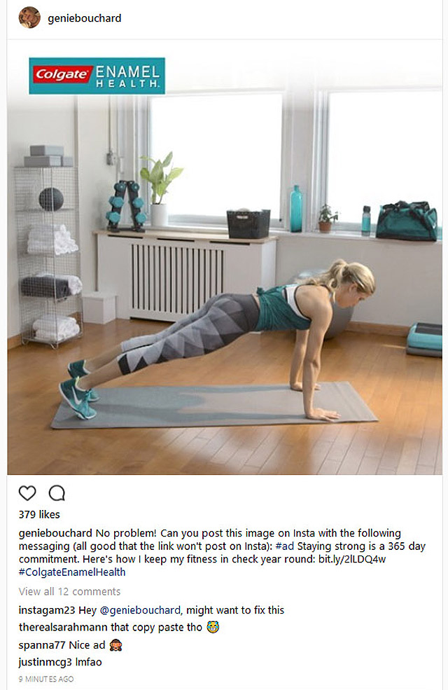 genie bouchard accidentally posts conversation ad instagram