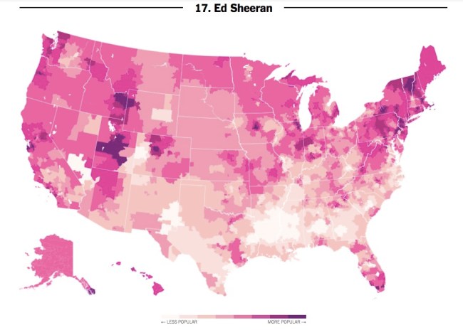 musician popularity in america state by state