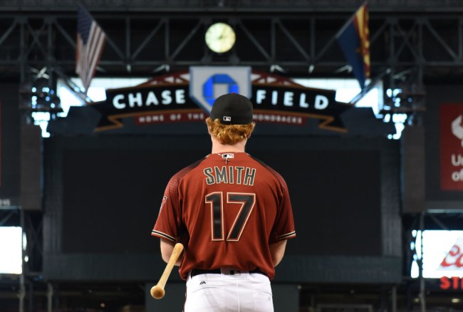 PHOENIX, AZ - SEPTEMBER 23: Pavin Smith #17 of the Arizona Diamondbacks takes batting practice for the MLB game against the Miami Marlins at Chase Field on September 23, 2017 in Phoenix, Arizona.