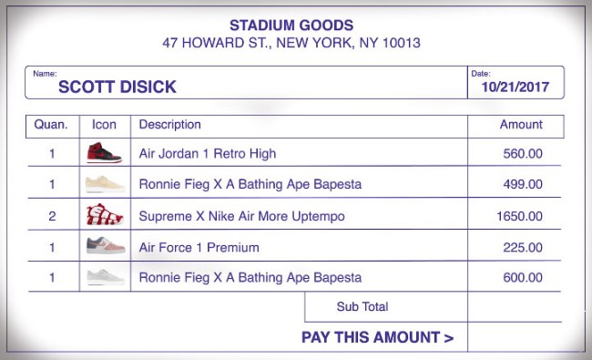 Scott Disick Goes Sneaker Shopping receipt
