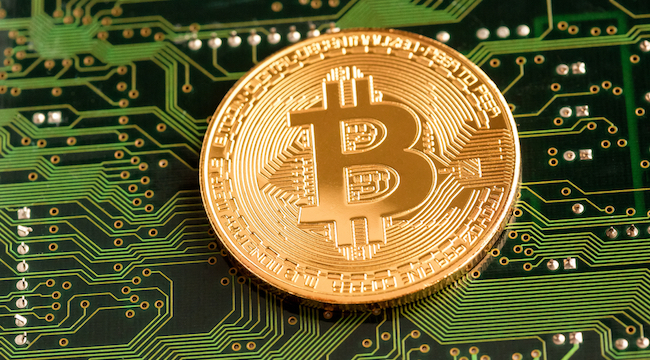 bitcoin on computer chip
