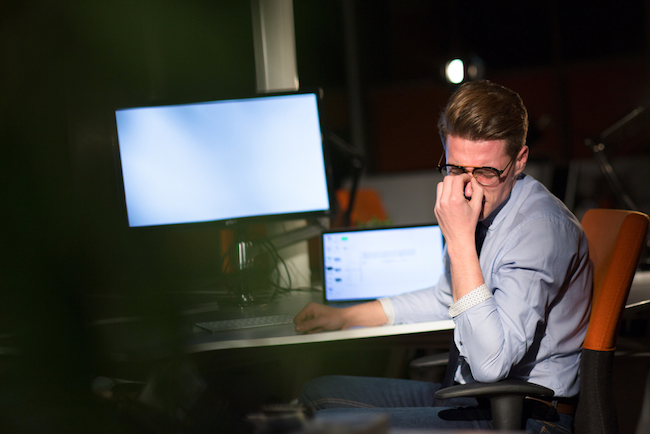 dimly lit office