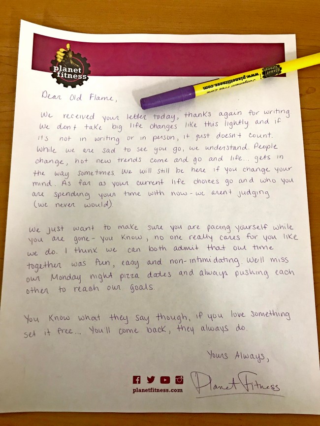 Planet Fitness Break Up Letter Reply