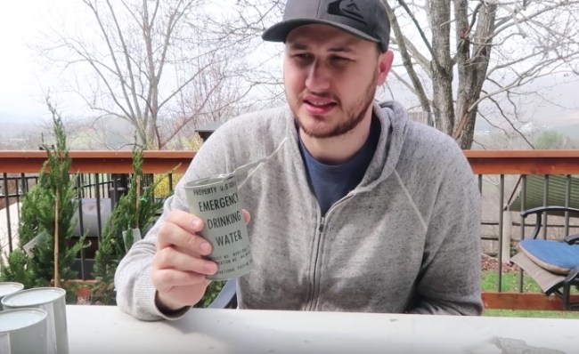 guy drinks 60 year old emergency water