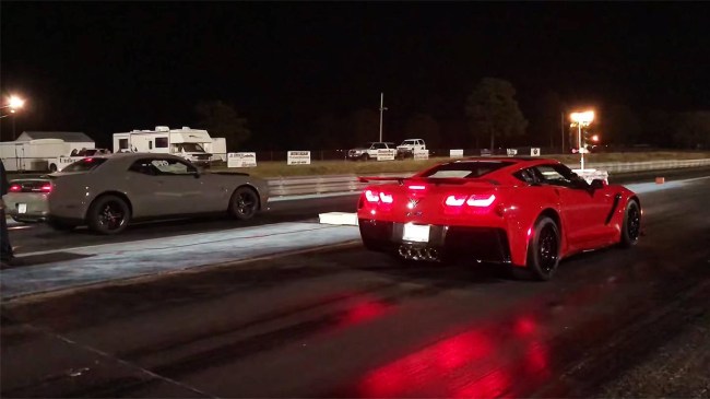 corvette zr1 drag race vs dodge demon