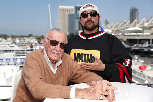 Stan Lee and host Kevin Smith on the #IMDboat at San Diego Comic-Con 2017 on the IMDb Yacht on July 21, 2017 in San Diego, California.
