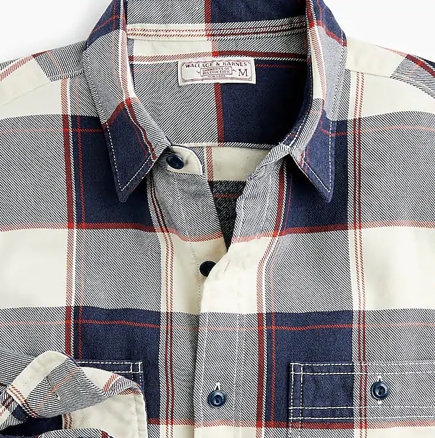 Wallace & Barnes midweight flannel shirt in bold stripe plaid