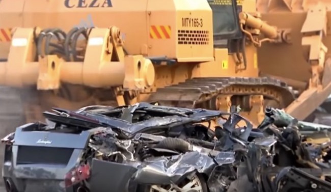 bulldozer destroys lamborghini