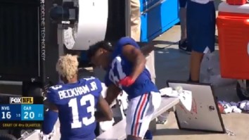 Giants WR Sterling Shepard Loses His Mind On The Sideline, Starts Punching Bench In A Fit Of Rage, Slams Trash Can