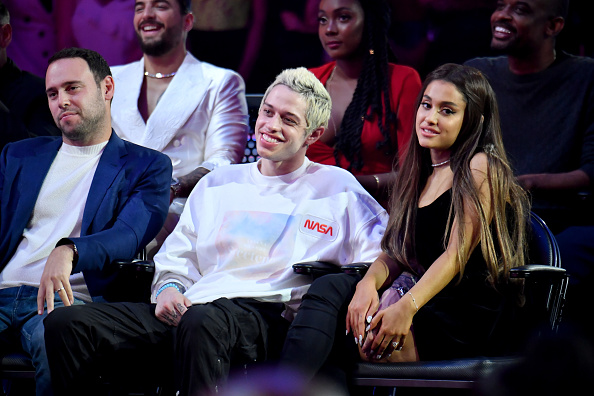 NEW YORK, NY - AUGUST 20:  Pete Davidson (C) and Ariana Grande (R) attend the 2018 MTV Video Music Awards at Radio City Music Hall on August 20, 2018 in New York City.  (Photo by Jeff Kravitz/FilmMagic)