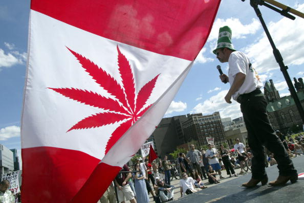 OTTAWA, ON - JUNE 5:  Marijuana activist Chris Lawson makes a speech on stage during a rally in support of legalizing marijuana on June 5, 2004 on Parliament Hill in Ottawa, Canada. The Supreme Court of Canada recently upheld a decision to keep marijuana as a banned substance.  (Photo by Donald Weber/Getty Images)