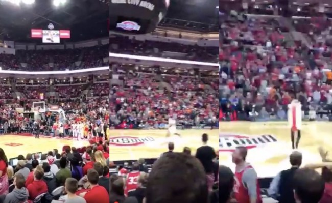 OSU fan in hot dog costume hits half court shot