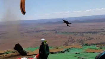 Crazy Dust Devil Storm Picks Paraglider Up Off The Ground And Sends Them Flying Wildly Around The Air