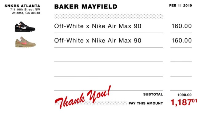 Baker Mayfield Went Sneaker Shopping With Complex Spent 1200 Receipt