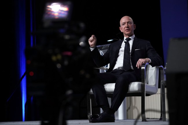 NATIONAL HARBOR, MD - SEPTEMBER 19: Amazon CEO Jeff Bezos, founder of space venture Blue Origin and owner of The Washington Post, participates in an event hosted by the Air Force Association September 19, 2018 in National Harbor, Maryland. Bezos talked about innovating in large organizations as well as staying on the cutting edge in the space industry. (Photo by Alex Wong/Getty Images)