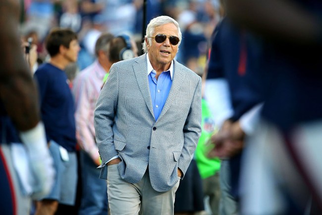 FOXBORO, MA - AUGUST 13: New England Patriots owner Robert Kraft looks on from the sideline during a preseason game against the Green Bay Packers at Gillette Stadium on August 13, 2015 in Foxboro, Massachusetts. (Photo by Maddie Meyer/Getty Images)