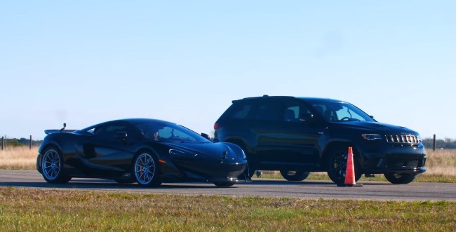 McLaren 600LT vs 1000 HP Jeep Trackhawk Drag Race