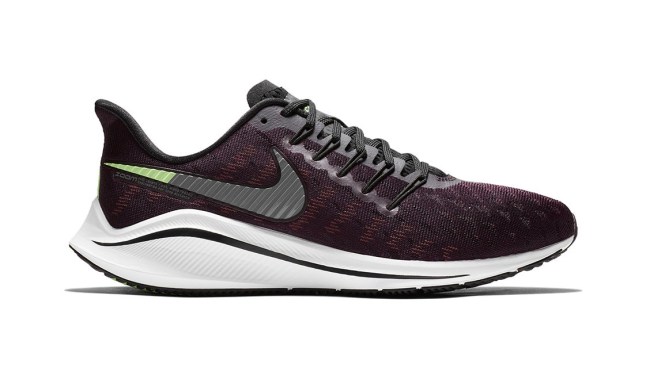 Men's Nike Air Zoom Vomero 14 Running Shoe - Color: Burgundy Ash/Black/Lime Blast