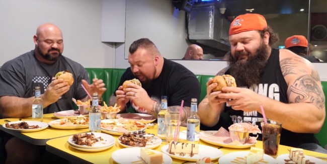 brian shaw (shawstrength) and eddie the beast hall go on airplane together do 20,000 calorie cheat day challenge