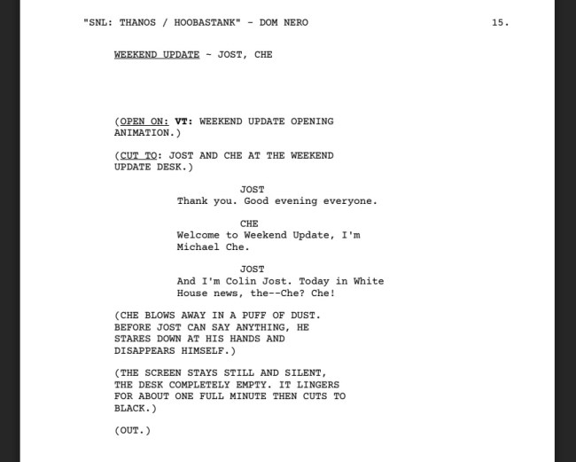 Script Where Thanos Hosts Saturday Night Live