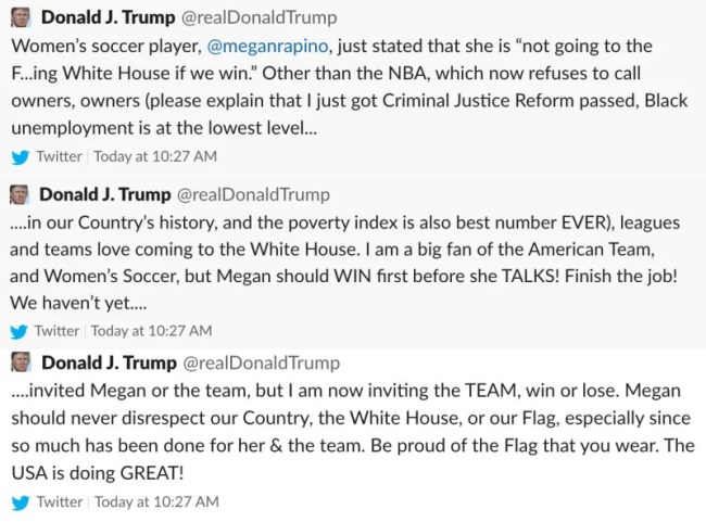 Trump Fires Back At Megan Rapinoe Twitter Tags Wrong Person