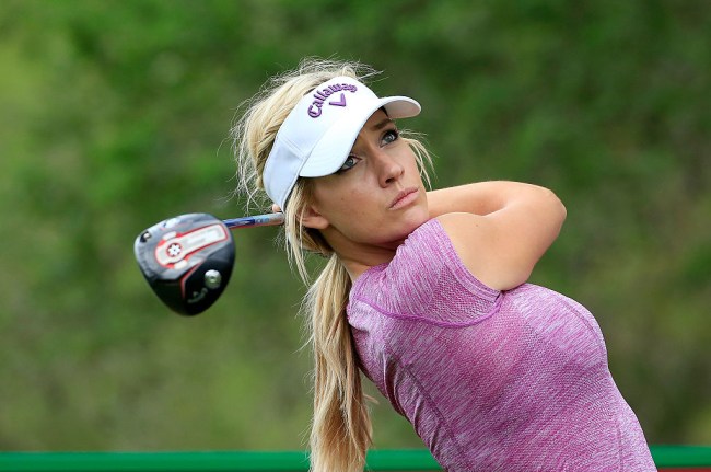 Paige Spiranac shares video of her golfing and showing off her best Happy Gilmore swing for fans.