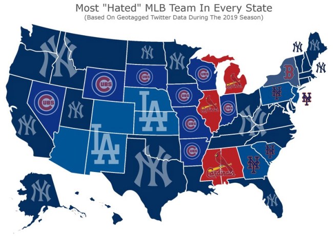 Map Shows The Most Hated Baseball Team In Each State For 2019