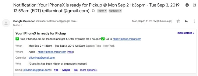 iphone google calendar warning scam