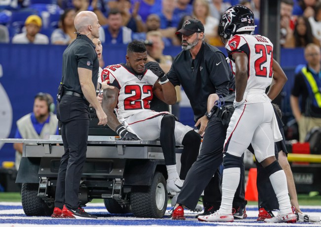 Keanu Neal was called for a penalty by NFL refs after removing his helmet following a serious injury