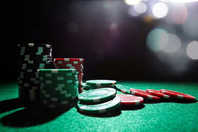 Poker chips at casino table