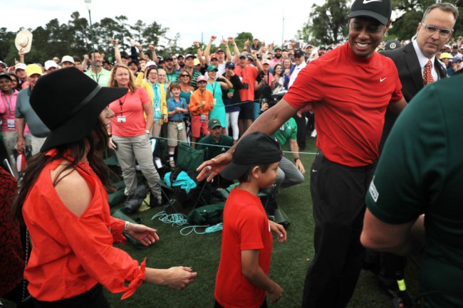 tiger woods celebrates masters win with kids
