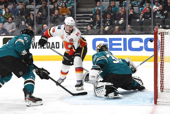 Matthew Tkachuk Calgary Flames between the legs goal