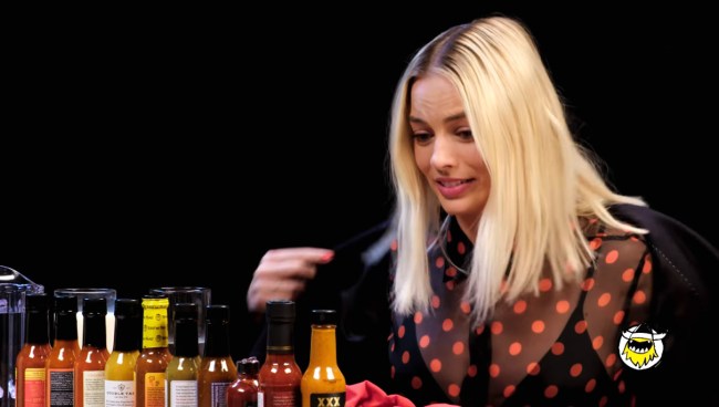 Margot Robbie Eating Wings On The Hot Ones Challenge