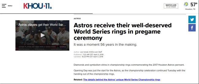 Houston Astros Going To Hold Ring Ceremony For Their 2019 ALCS Win