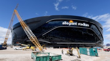 The Raiders New ‘Death Star’ Stadium In Vegas Has Turned On Its Lights At Night And It Looks Pretty Badass