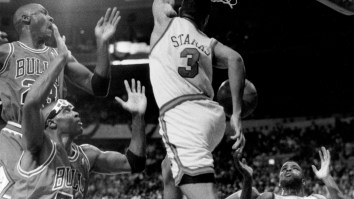 Did You Know Michael Jordan Was Clearly Airbrushed Out Of The Topps Card Of John Starks’ Iconic Dunk?