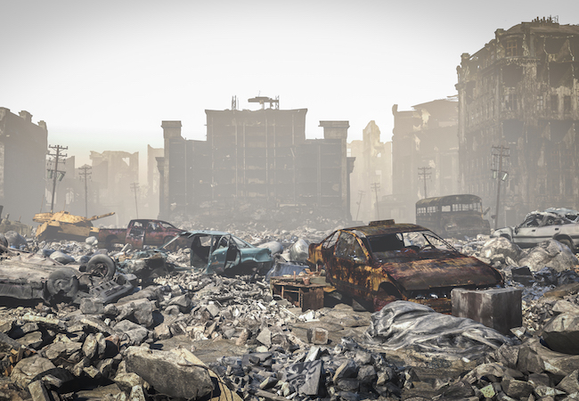 post Apocalypse, Ruins of a city. Apocalyptic landscape